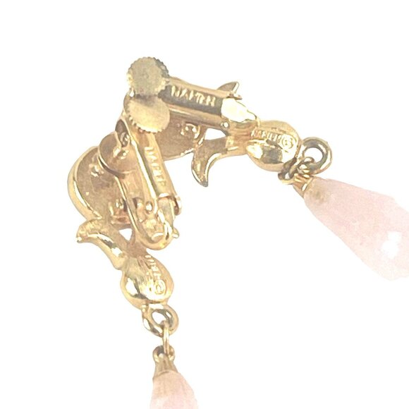 Vintage Napier Clip-On Earrings With Pink Teardrop Gemstones & Faux Pearls - Picture 4 of 7